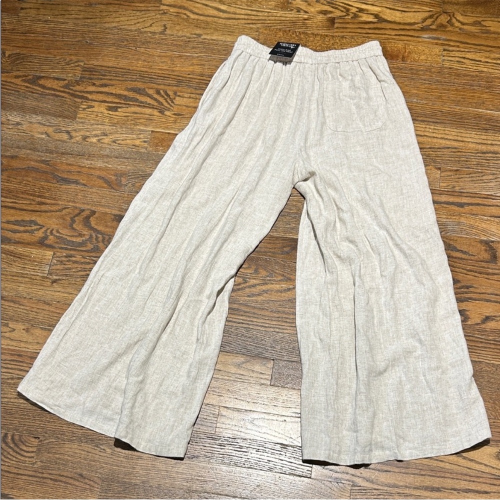 Vera Wang Beige Wide-Leg Linen Pants - Picture 9 of 11